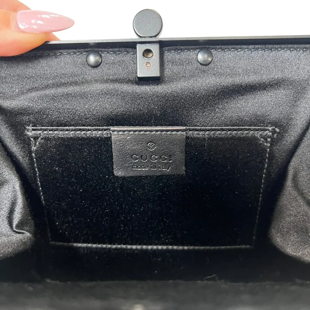 Gucci VINTAGE '03 Black Satin Pleated Multi Embroidered Tassel Mini Shoulder Bag - Picture 11 of 12